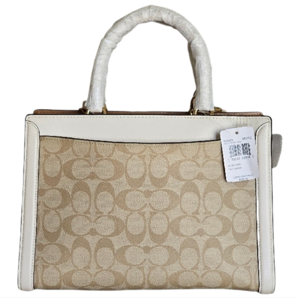 COACH SET 𧸠Zoe ~ Wallet & Bear Charm In Light Khaki / Chalk / Gold / Suede - Picture 2 of 13